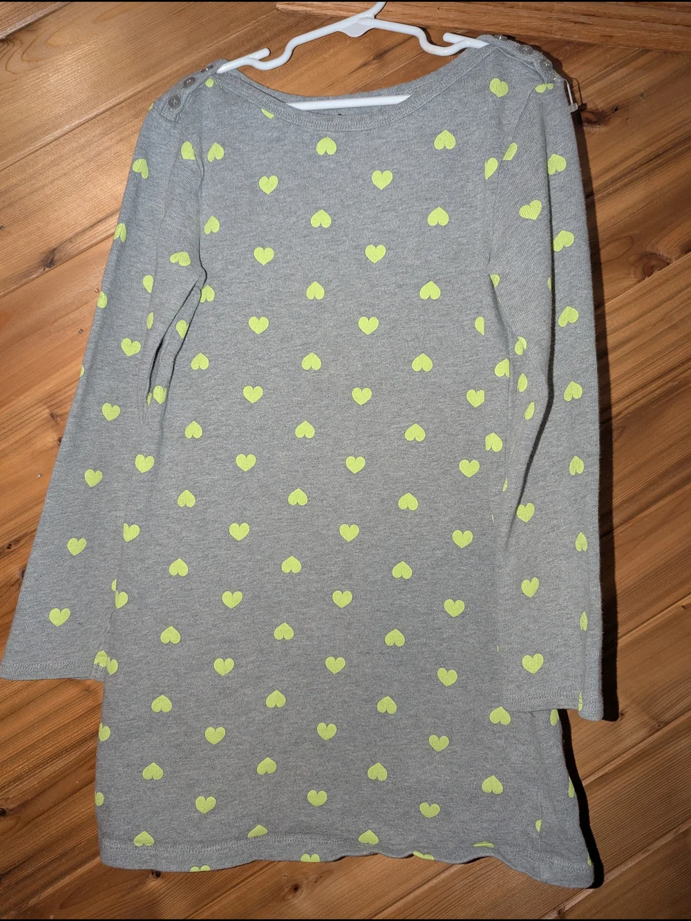 GapKids Gray Knit Sweater Dress Neon Yellow Hearts Shoulder Buttons Size M (8)